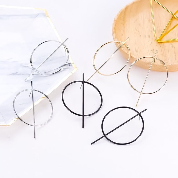 ⚜️[𝟯/$𝟭𝟴]⚜️Big Silver Round Bar Earrings NEW - Picture 8 of 11